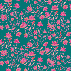 Floral Vines Seamless Pattern Teal