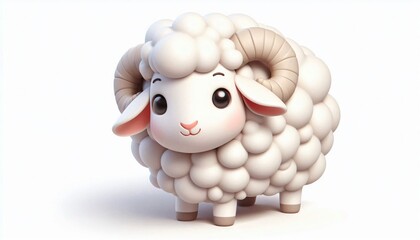 Naklejka premium Cute Cartoon Sheep with Fluffy White Wool