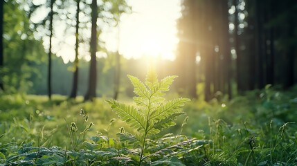 Dewcovered fern in morning light, vibrant green tones, highdefinition clarity, abstract pattern, calm forest vibe, sharp focus