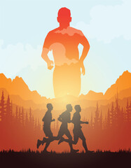 Running, run, running silhouette, runner silhouette, sport, illustration, vector, trail running, marathon.