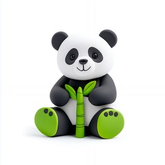 Naklejka premium A cute cartoon panda bear sitting and holding a bamboo shoot.