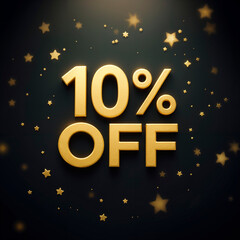 3d 10% off golden banner. Christmas sale. Inscription. Discount. Winter sale. New Year sale