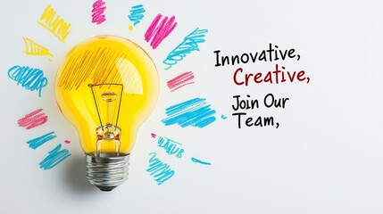 A bright light bulb symbolizes innovation and creativity, inviting collaboration and teamwork in a modern business environment.