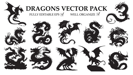 Dragons Vector Silhoutte Pack
