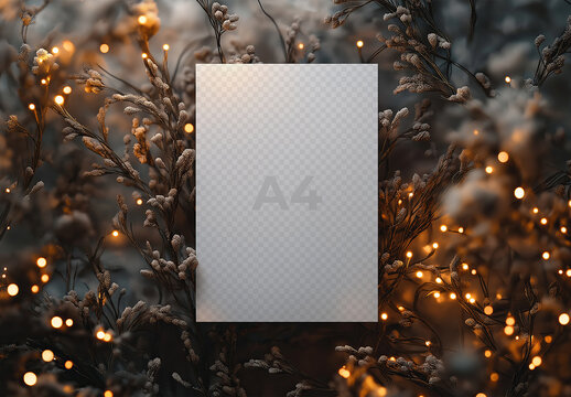 Christmas A4 Mockup With Lights, Generative ai