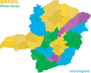 Map of the territory of the state of Minas Gerais with divisions by highlighted microregions, vector with simple lines of political divisions
