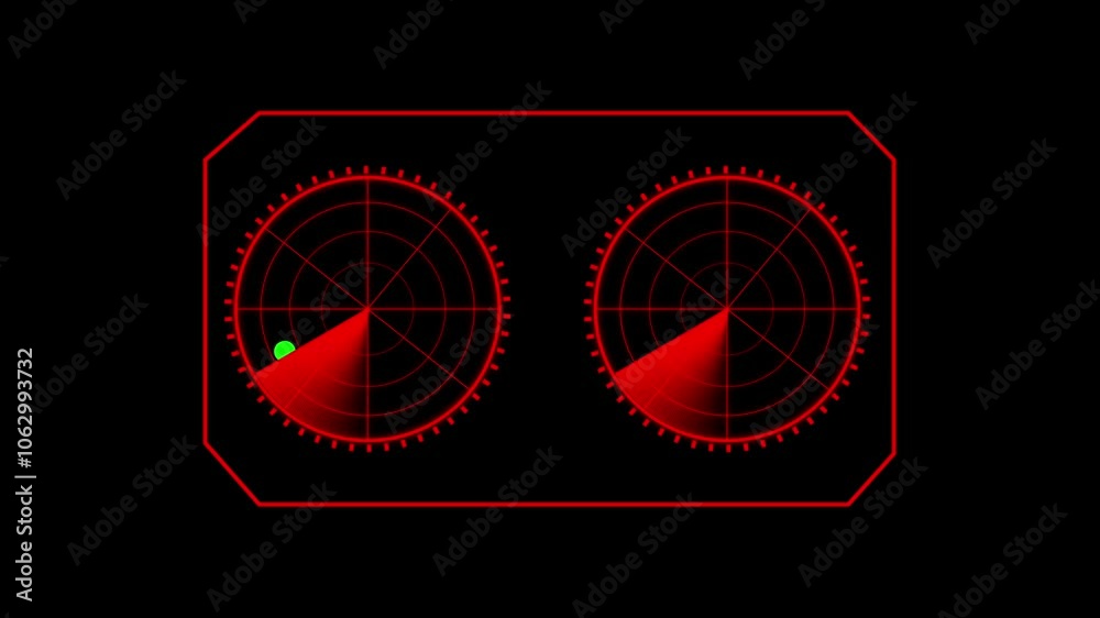 Poster radar detection screen display animation with an alpha channel loop. the radar screen highlights rea