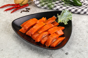 Red pickled herring fish fillet