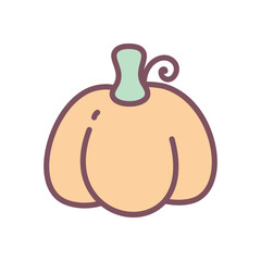 Cute pumpkin icon. Hand drawn illustration isolated on a white background. Kawaii Halloween or Thanksgiving concept. Vector 10 EPS.