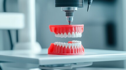 Dental model being created with 3D printer technology in a modern laboratory.
