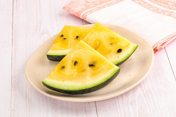 Sweet and juicy yellow watermelon slices