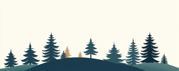 Obraz premium Stylized evergreen trees on a hill with a subtle background.