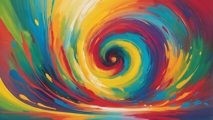 Fototapeta premium A vibrant abstract painting featuring a spiral of bold colors - red, yellow, blue, and green - swirling into a central vortex.