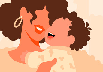 Happy mother holding baby son close to face