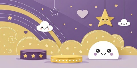 minimalist cute cartoon purple gold background