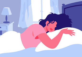 Tired woman sleeping with head resting on pillow at home