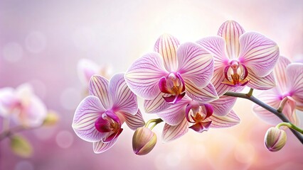Obraz premium A delicate and exotic Orchid with soft pink petals and white stripes, orchid flower, orchids, exotic plants