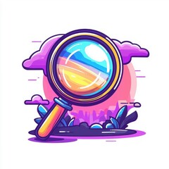 Flat style illustration of a magnifying glass, emphasizing bold lines and simplicity.