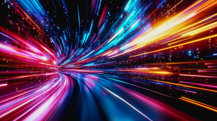 A stunning abstract digital artwork featuring vibrant geometric blocks and light trails. This modern design showcases energy and motion, perfect for creative projects.