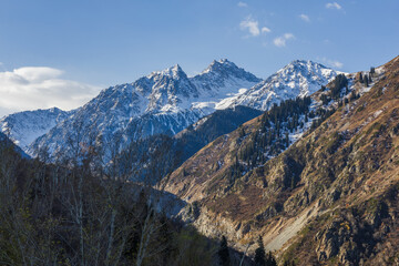 Close up horizontal peak in snow