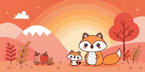 Fototapeta premium minimalist cute cartoon red orange background