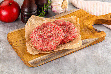 Raw round beef cutlet minced meat