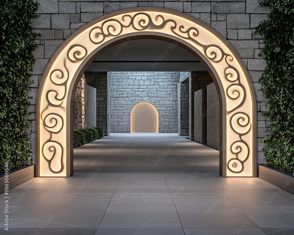 Wall mural explore the captivating architectural design of a stunning illuminated archway in modern spaces