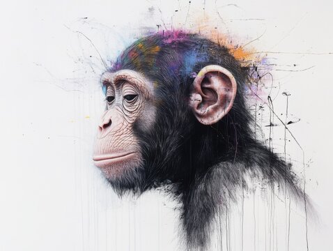 A monkey with colorful paint on its face