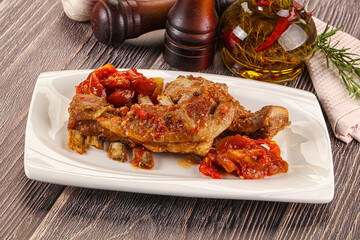 Baked lamb ribs with vegetables