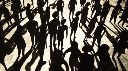 Paper cutout figures standing in a close circle, leaning forward, shadows forming a pattern of togetherness