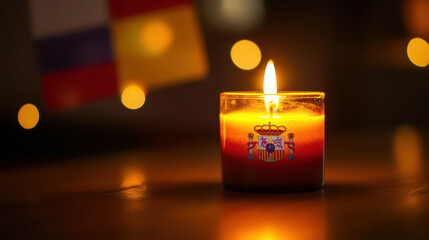 Spanish national flag candle light. Horizontal banner. Copy space. National Day of Spain. Spanish Constitution Day