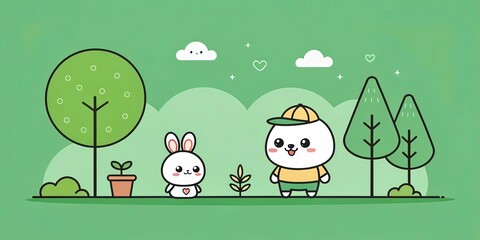 Obraz premium minimalist cute cartoon solid green background