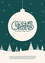 Fototapeta premium Wishing you a Merry Christmas and a Happy New Year! Winter cards featuring snow-covered Christmas trees against a blue background, perfect for the holiday season.