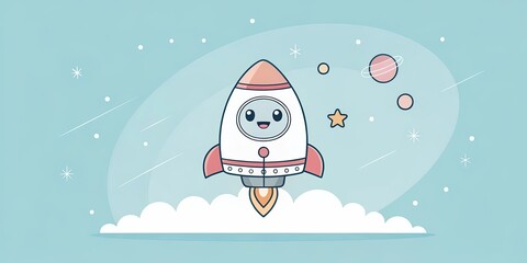 minimalist cute cartoon spaceship background