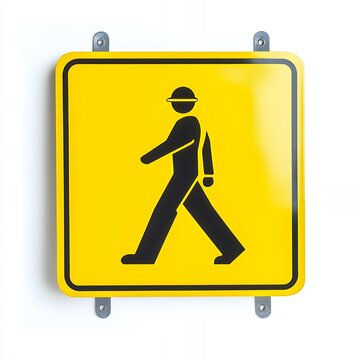 recommend clip art: A yellow square sign with a black silhouette of a person walking, wearing a hard hat.