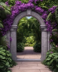 Obraz premium Enchanting archway adorned with vibrant flowering vines, creating a stunning natural entrance.