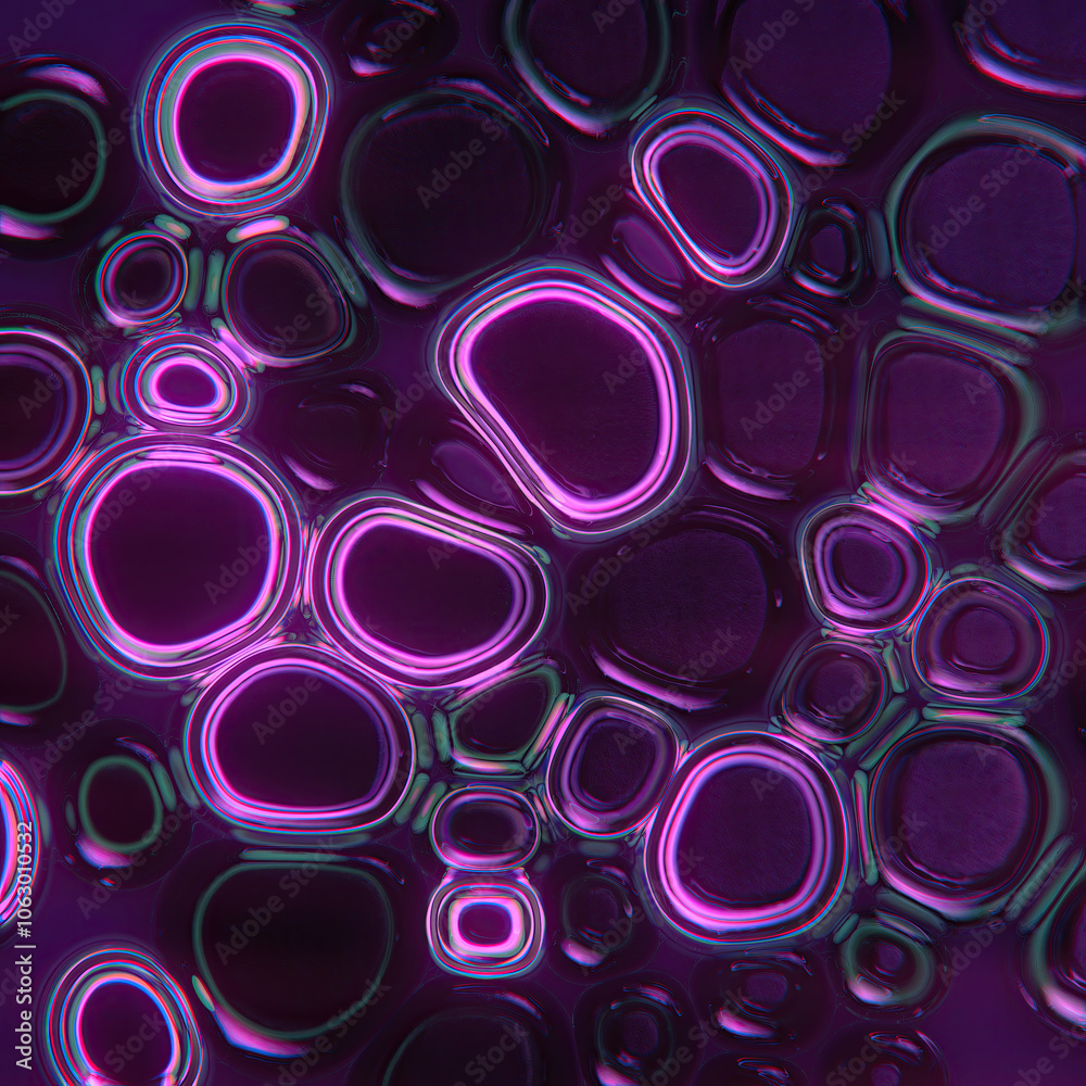 Poster Illustration of liquid shapes and mesmerizing neon glow. 3d rendering