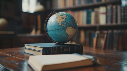 Back to School Concept. Earth Globe, Books, Notebooks