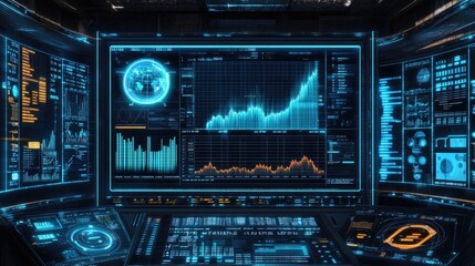 Obraz premium Digital screen with financial chart and graphs, symbolizing investments and stocks.