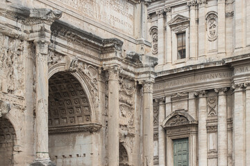Roman Forum archaelogical site destination. Luca Martina church. Rome, Italy