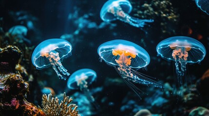 Ethereal Jellyfish in Vibrant Underwater Scene