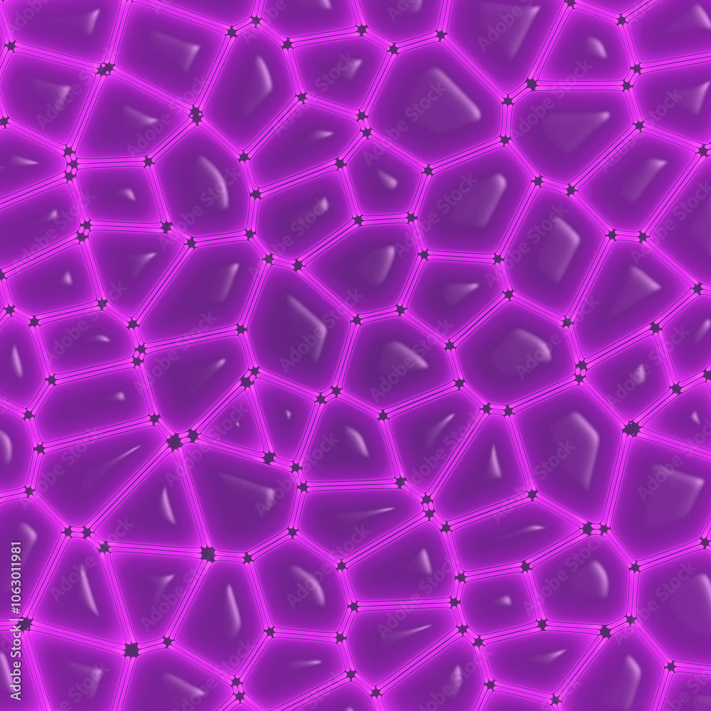 Poster Digital illustration of microscopic structure with intricate organic pink and purple colored patterns. 3d rendering