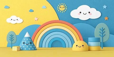 Fototapeta premium minimalist cute cartoon yellow blue background
