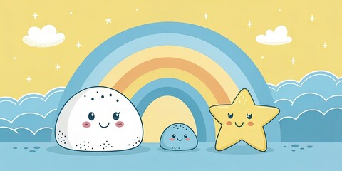 Fototapeta premium minimalist cute cartoon yellow blue background