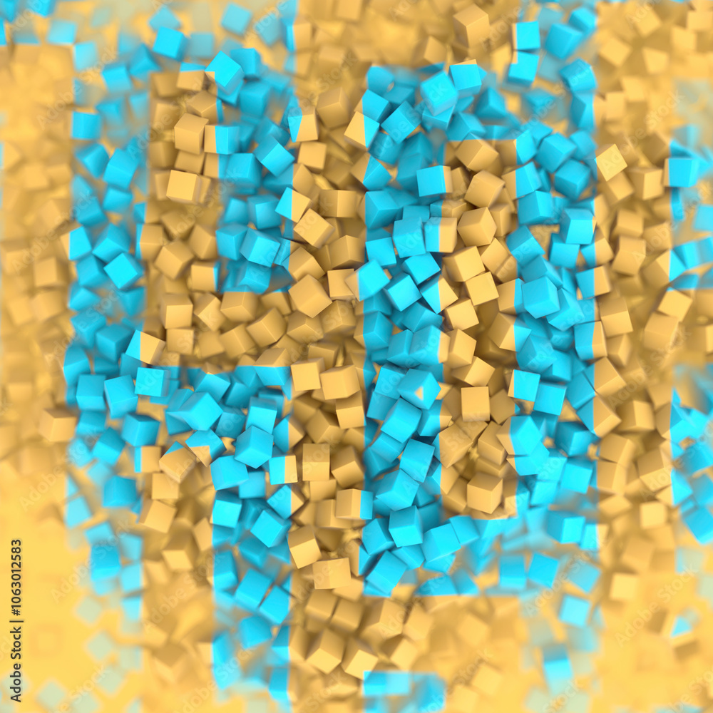 Aufkleber A bright and abstract design with a simple geometric pattern of many small cubes. Optical illusion. Contemporary style. 3d rendering digital illustration