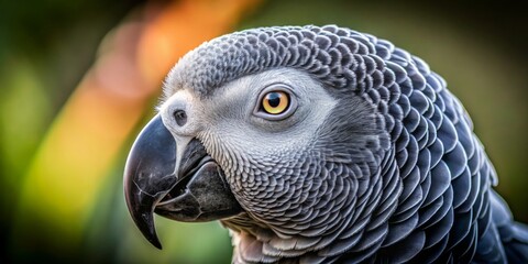 Fototapeta premium Close-Up of an African Grey Parrot (Psittacus erithacus) Showcasing Its Intricate Feathers and Expression in Stunning Macro Photography for Bird Lovers and Nature Enthusiasts