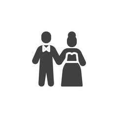 A couple dressed in wedding attire vector icon