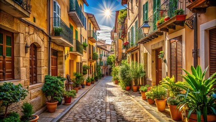 Fototapeta premium Mallorca's hidden alleys revealed in crisp, high-depth-of-field photography.