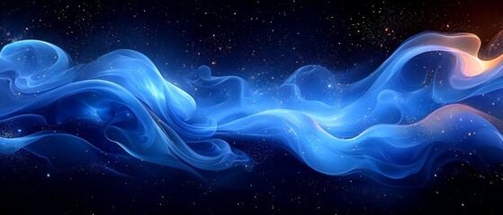 A vibrant abstract representation of flowing energy and cosmic elements in a dark space.