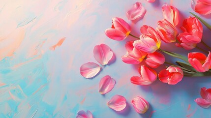Vibrant Tulips on Soft Blue Background